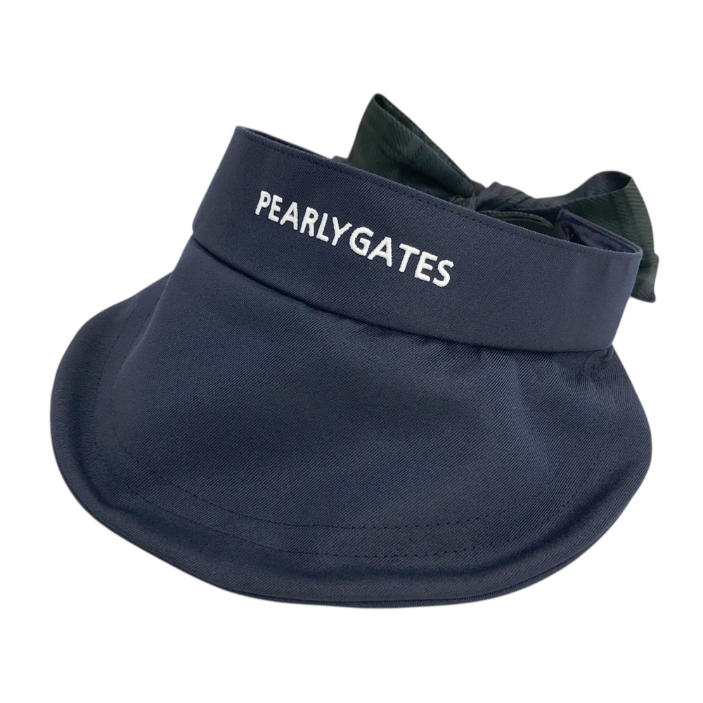 PEARLY GATES パーリーゲイツ りぼん付き つば広サンバイザー ネイビー系 FR 【中古】ゴルフウェア