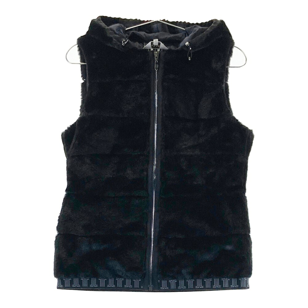 LANVIN SPORT ランバン スポール 2WAY ファー ジップベスト ブラック系 38 【中古】ゴルフウェア レディース