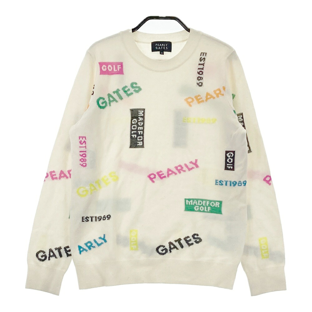 PEARLY GATES パーリーゲイツ  カシミール混 編み物スウェーター ロゴタイプ柄 白いこと系 0 【中古】ゴルフ御召しもの レディース
