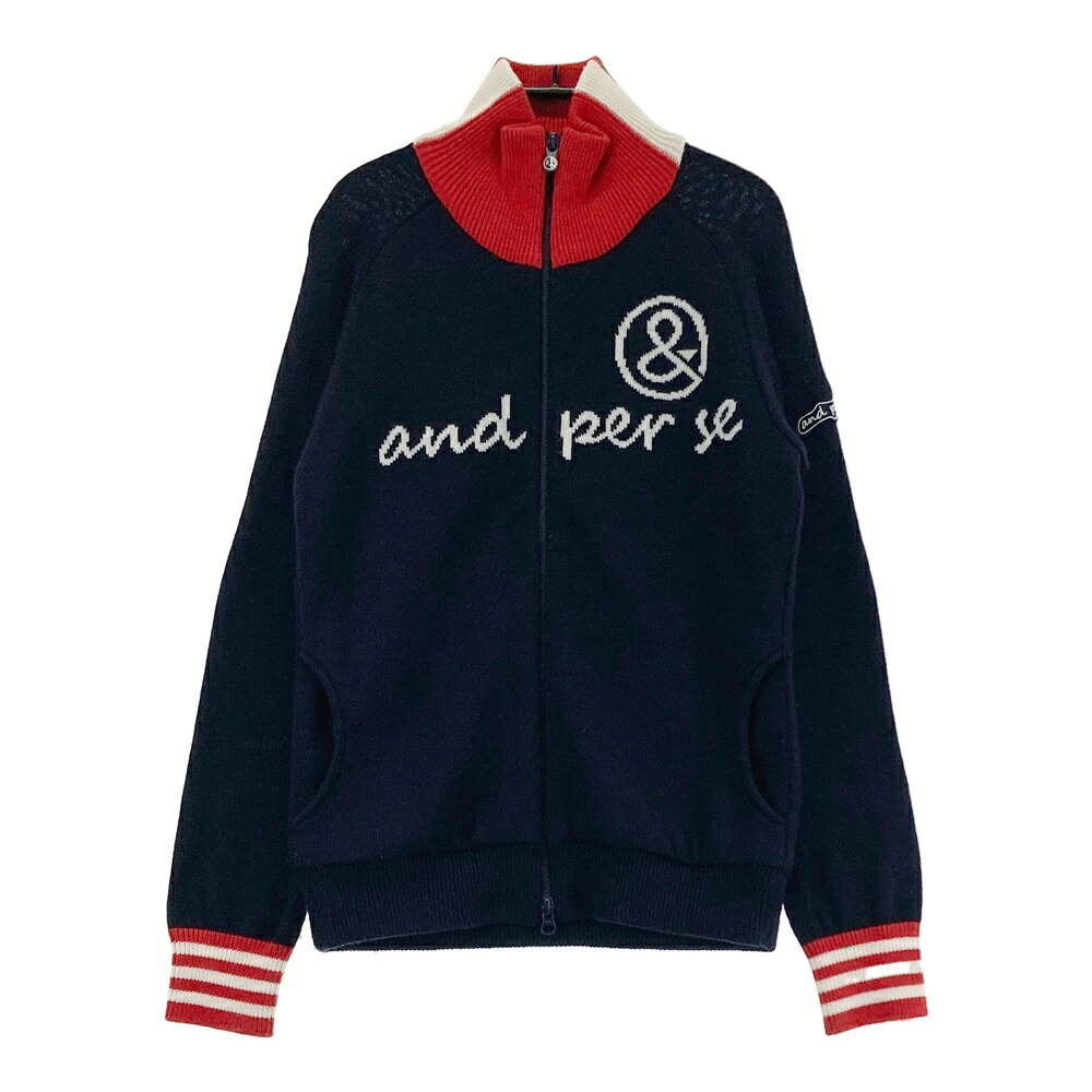 AND PER SE アンパスィ ニット ジップジャケット ネイビー系 M 【中古】ゴルフウェア レディース