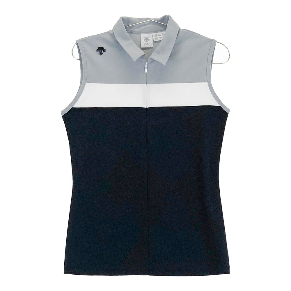 DESCENTE GOLF デサントゴルフ 2022年 ノースリーブポロシャツ ブラック系 L 【中古】ゴルフウェア レディース