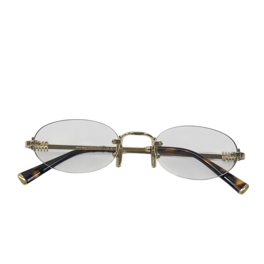 MIU MIU ミュウミュウ SMU A54 リムレス サングラス オーバル型 ゴールド系 51□20 140 【中古】レディース