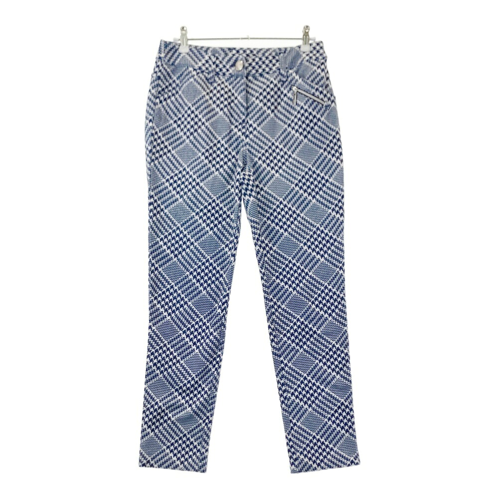 AND PER SE アンパスィ ロングパンツ 千鳥 チェック柄 ネイビー系 S 【中古】ゴルフウェア レディース