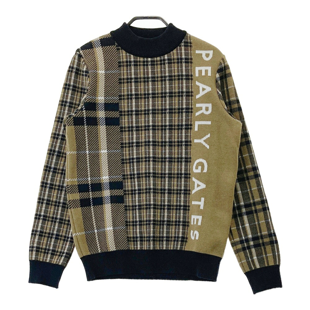 PEARLY GATES パーリーゲイツ  ハイネック 編み物スウェーター 照合のしるし柄 カーキ系 1 【中古】ゴルフ御召しもの レディース