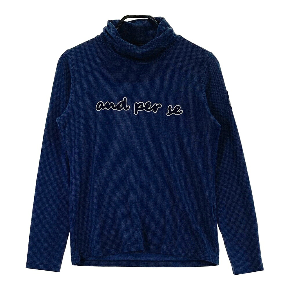 AND PER SE アンパスィ タートルネック 長袖Tシャツ ワッペン 千鳥柄 ネイビー系 L 【中古】ゴルフウェア レディース