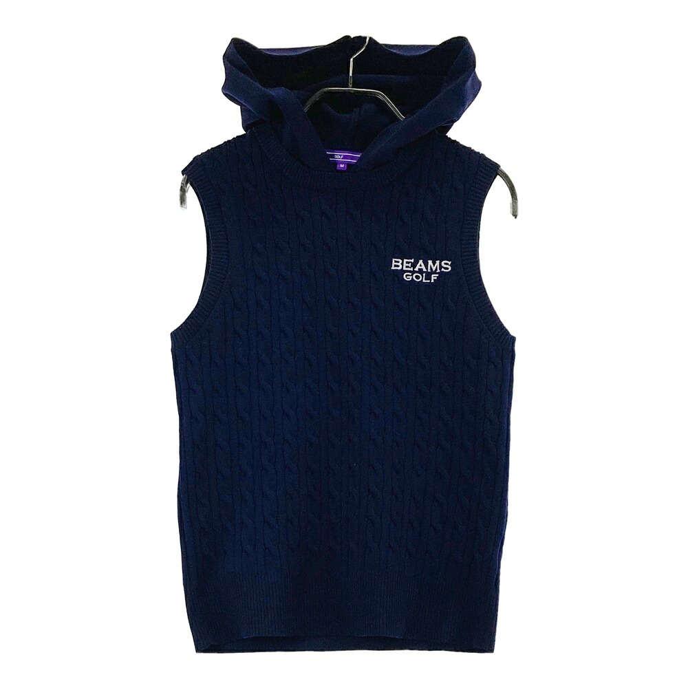 BEAMS GOLF ビームスゴルフ フード付 ニットベスト ネイビー系 M 【中古】ゴルフウェア レディース