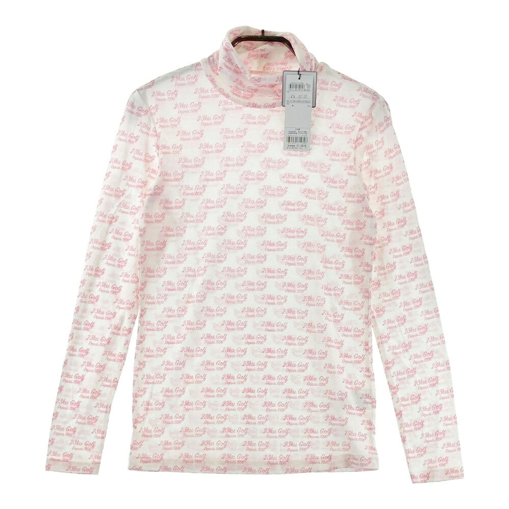23区GOLF ニジュウサンクゴルフ タートルネック 長袖 インナーTシャツ ロゴ 総柄 ホワイト系 1 【中古】ゴルフウェア レディース