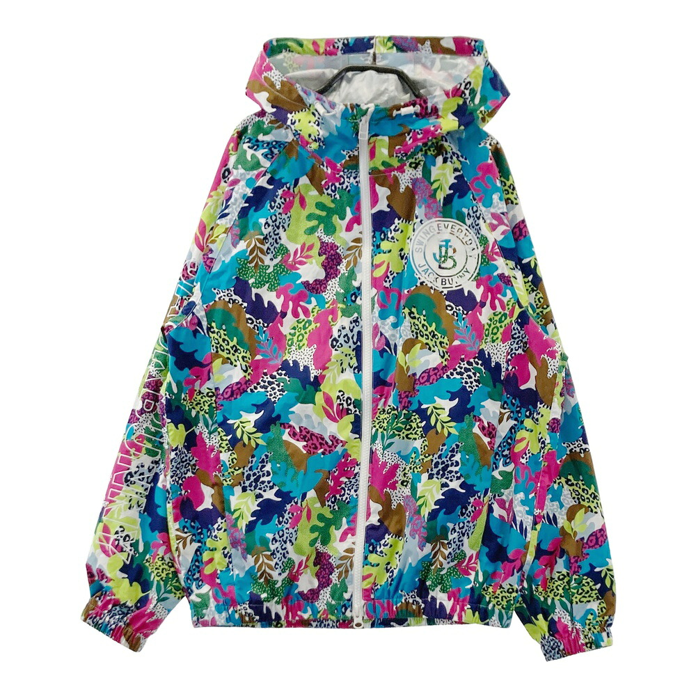 JACK BUNNY ジャックバニー フード付 ジップジャケット レオパード 総柄 ブルー系 1 【中古】ゴルフウェア レディース