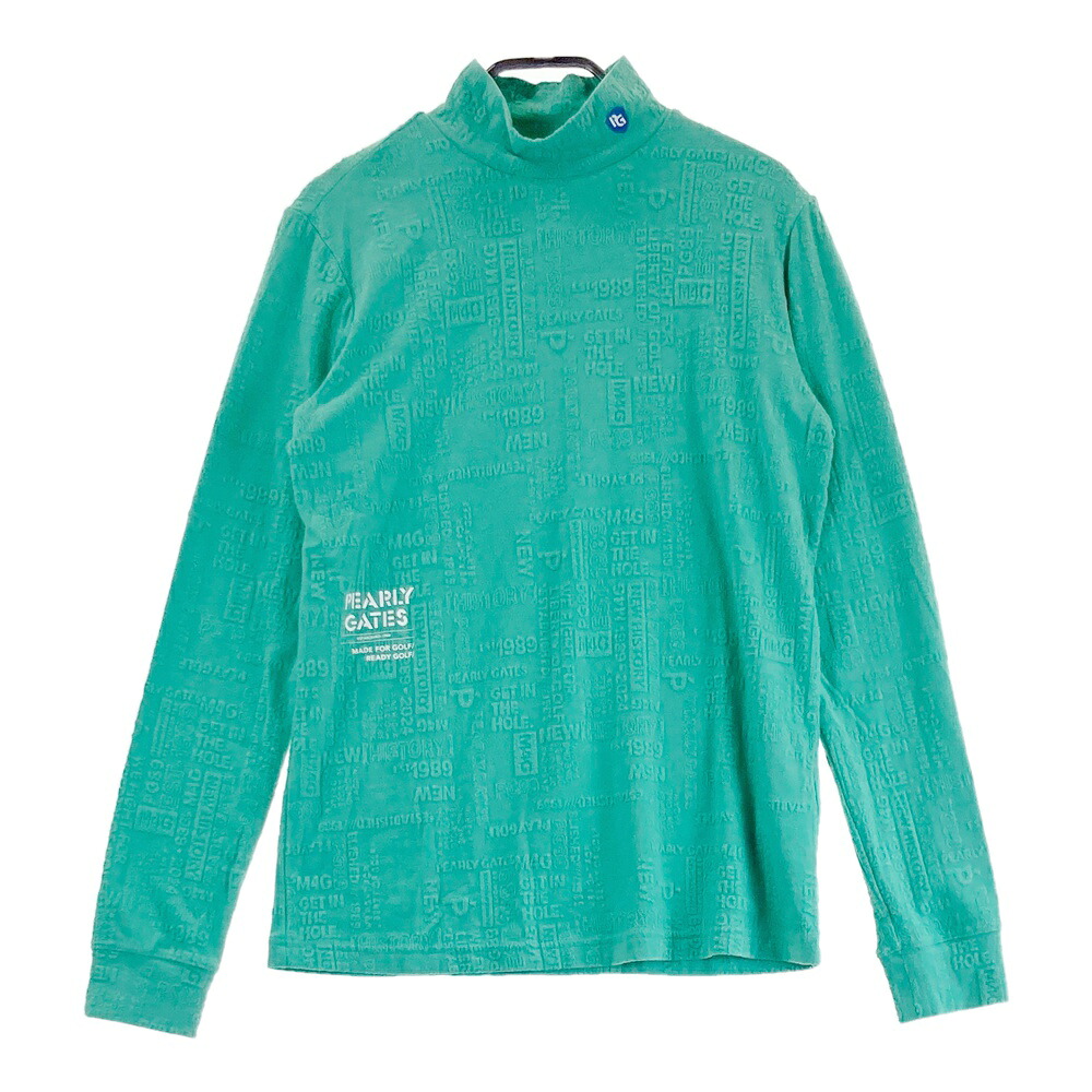 PEARLY GATES パーリーゲイツ 2024年モデル ハイネック 長袖Tシャツ ロゴ 総柄 グリーン系 1 【中古】ゴルフウェア レディース