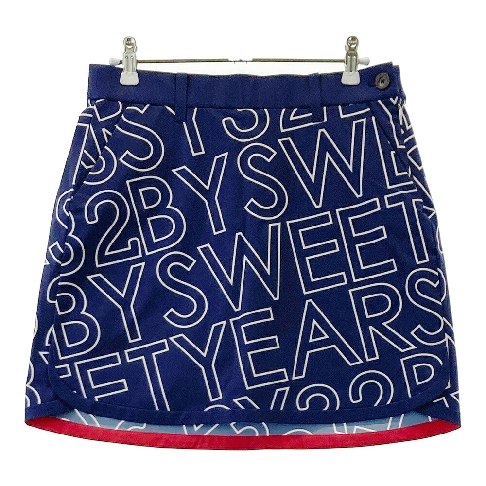SY32 BY SWEET YEARS GOLF エスワイサーティトゥ インナー付スカート ロゴ柄 ネイビー系 L 【中古】ゴルフウェア レディース