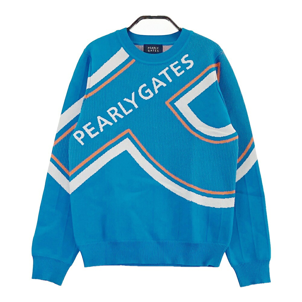 PEARLY GATES パーリーゲイツ 2024年模範例 編み物スウェーター 総柄 青み系 0 【中古】ゴルフ御召しもの レディース