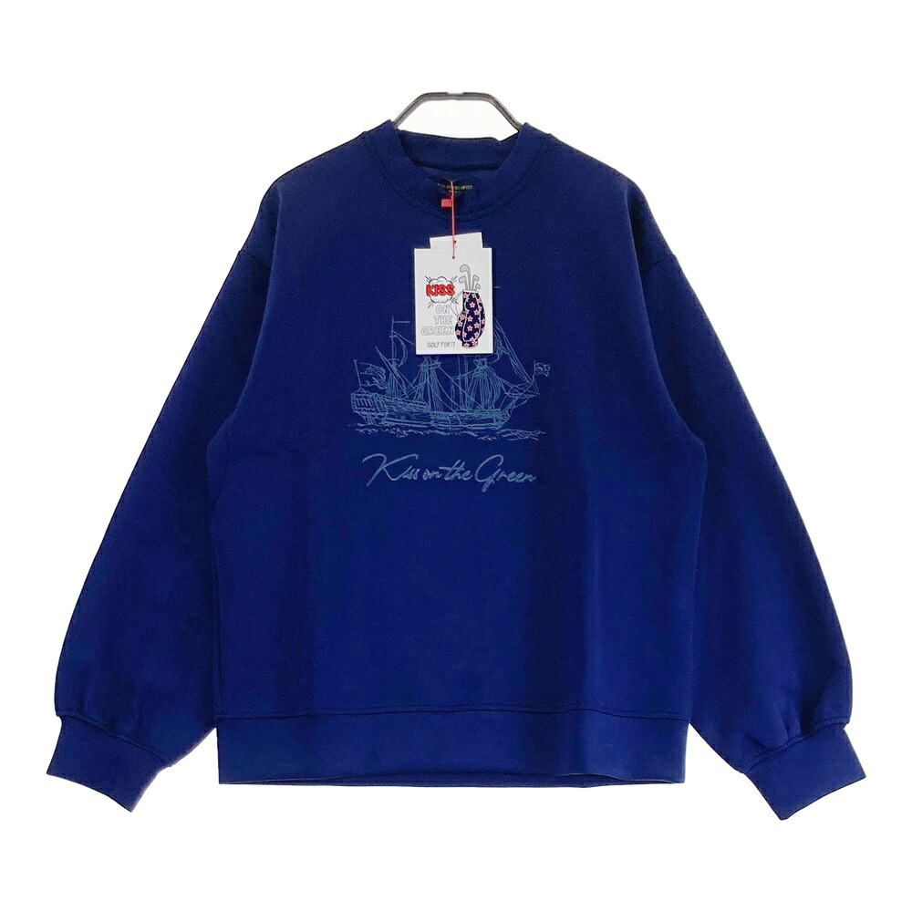 KISS ON THE GREEN キスオンザグリーン フロント刺繍 長袖スウェットTシャツ ネイビー系 L(3) 【中古】ゴルフウェア レディース
