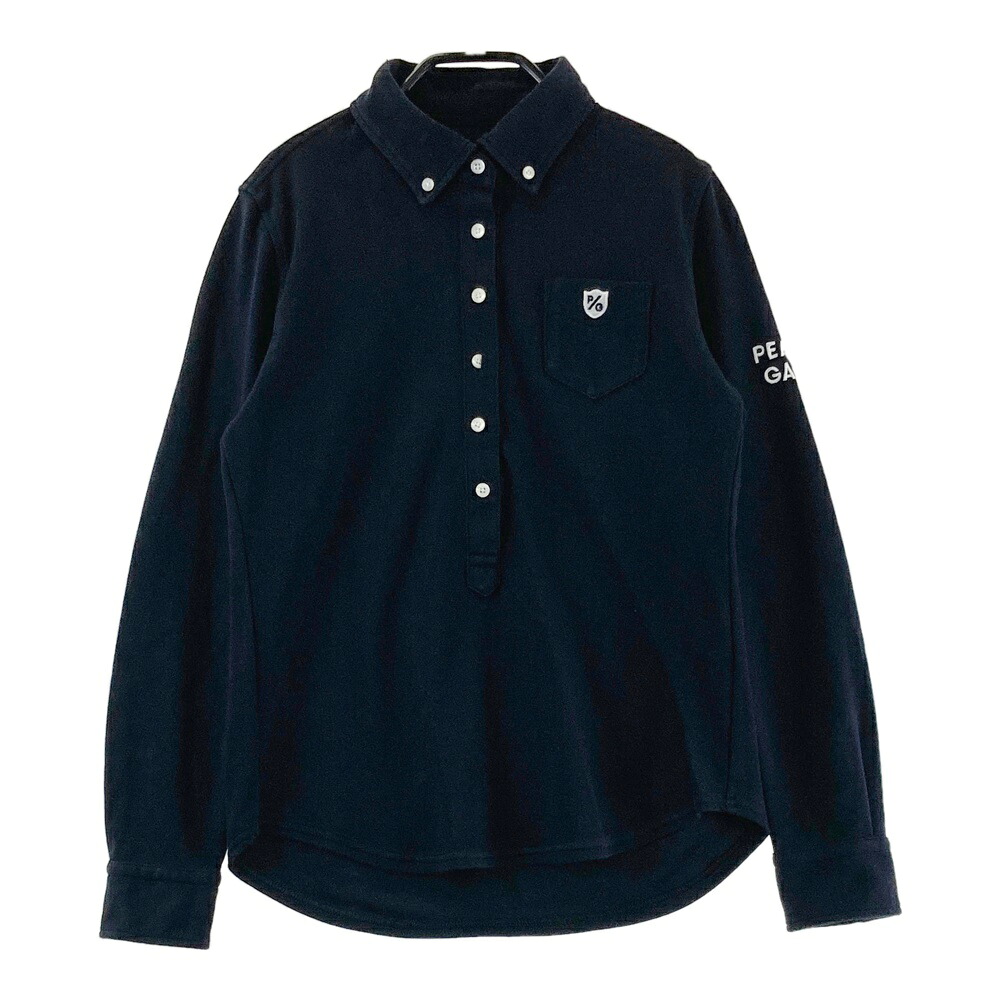 PEARLY GATES パーリーゲイツ 長袖ポロシャツ ボタンダウン ネイビー系 0 【中古】ゴルフウェア レディース