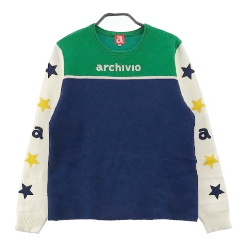 ARCHIVIO アルチビオ  ネックウォーマー付 編み物スウェーター 袖星柄 米国海軍系 38 【中古】ゴルフ御召しもの レディース
