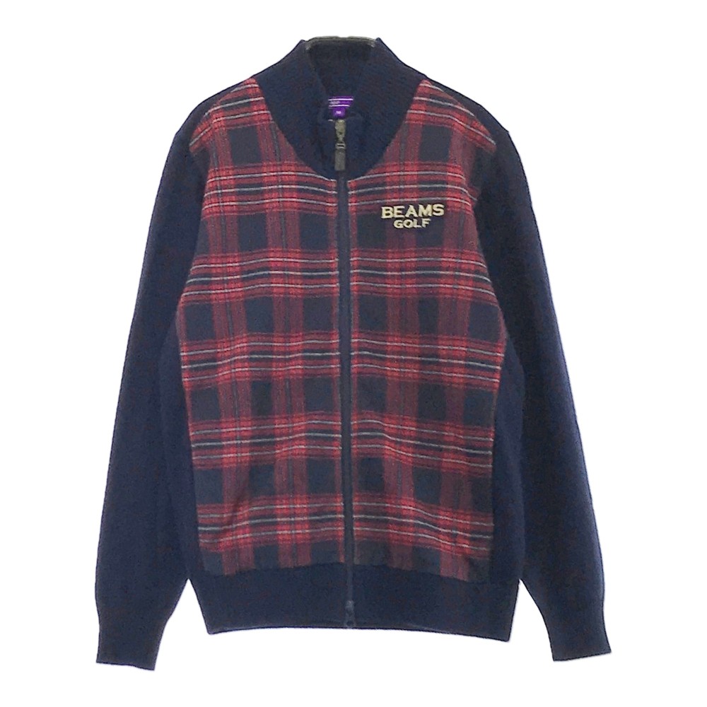 BEAMS GOLF ビームスゴルフ ニット ジップジャケット チェック柄 ネイビー系 M 【中古】ゴルフウェア レディース