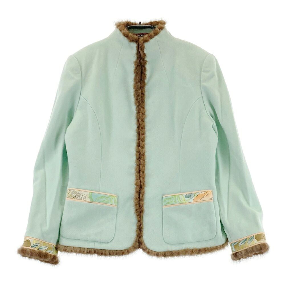 LEONARD レオナール カシミヤジャケット ミンクファー ブルー系 9 【中古】レディース
