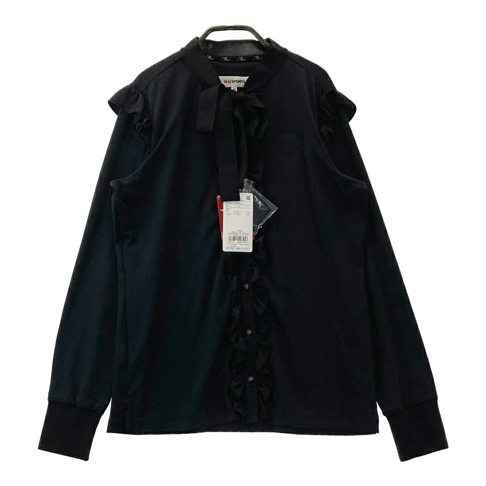 M.U SPORTS エムユースポーツ 長袖シャツ フリル ブラック系 44 【中古】ゴルフウェア レディース