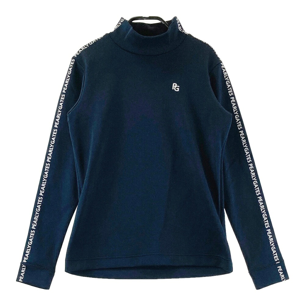 PEARLY GATES パーリーゲイツ ハイネック 長袖Tシャツ 袖ロゴライン ネイビー系 0 【中古】ゴルフウェア レディース