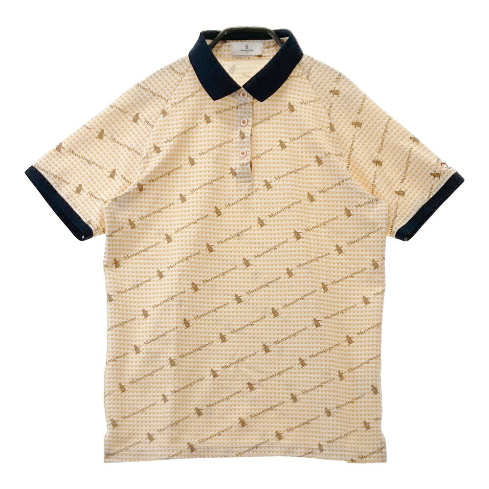 MUNSING WEAR マンシングウェア 半袖ポロシャツ チェック 総柄 イエロー系 L 【中古】ゴルフウェア レディース