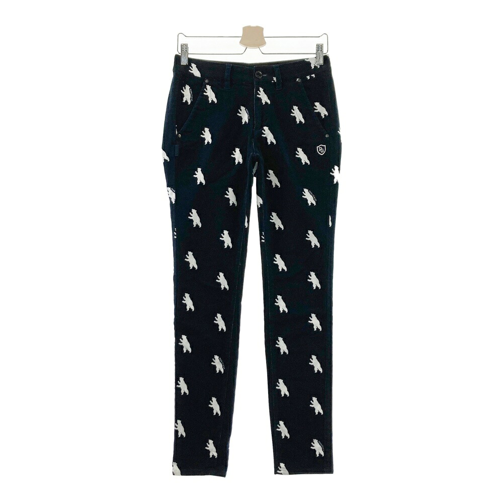 PEARLY GATES パーリーゲイツ 起毛 ストレッチパンツ 総柄 ネイビー系 0 【中古】ゴルフウェア レディース