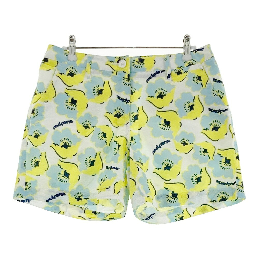 AND PER SE アンパスィ シアサッカー ショートパンツ 花柄 ホワイト系 L 【中古】ゴルフウェア レディース