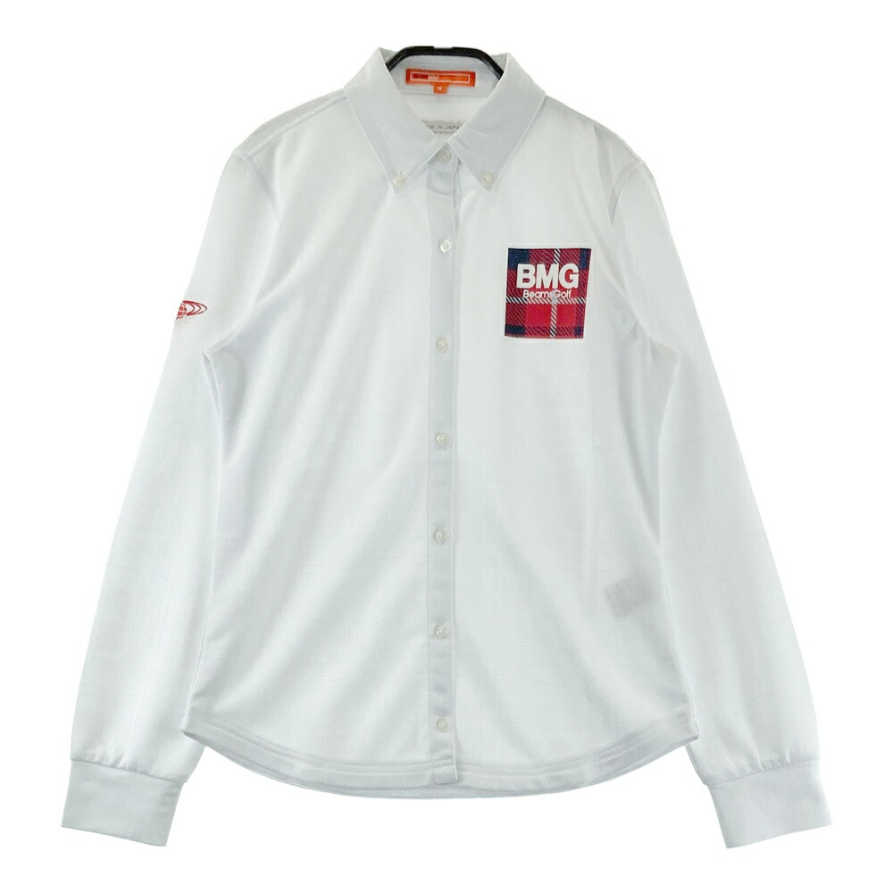 BEAMS GOLF ビームスゴルフ ボタンダウン 長袖シャツ チェック柄 ホワイト系 M 【中古】ゴルフウェア レディース