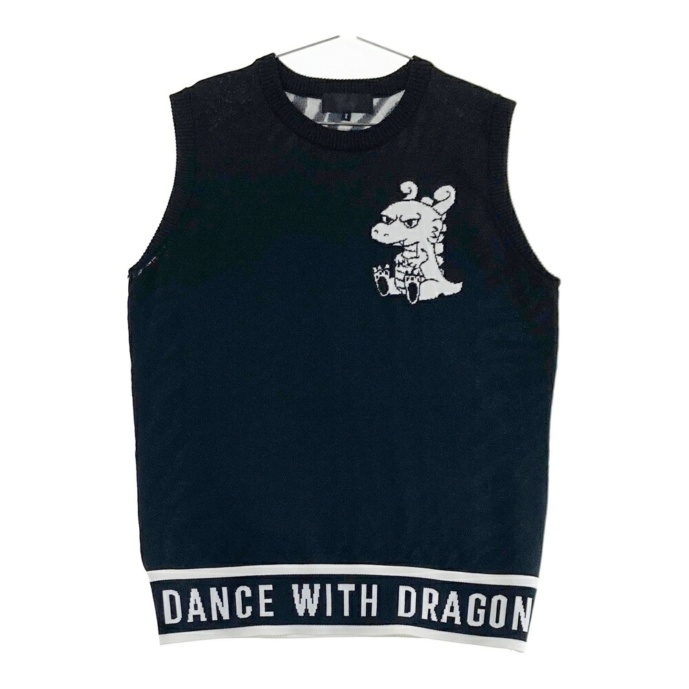 DANCE WITH DRAGON ダンスウィズドラゴン ; ニットベスト チビドラ ゼブラ柄 ブラック系 2 【中古】ゴルフウェア レディース