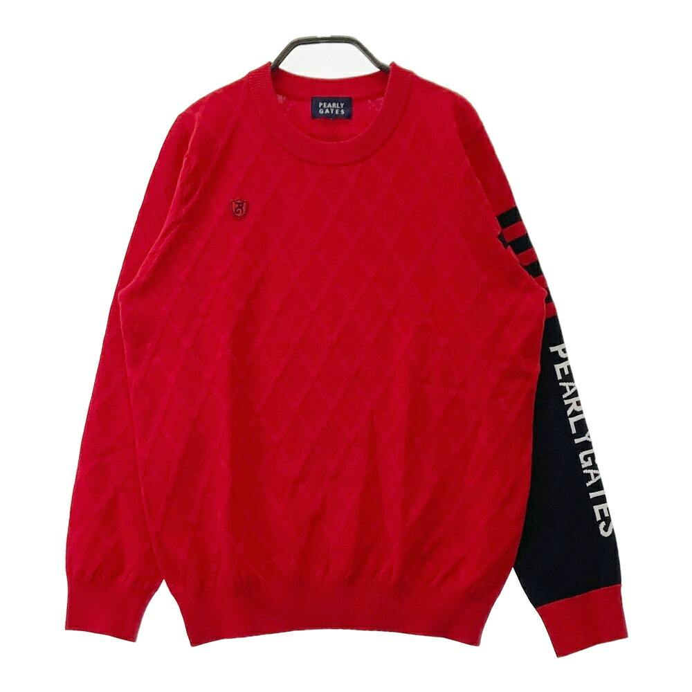 PEARLY GATES パーリーゲイツ  長袖編み物スウェーター  赤いこと系 1 【中古】ゴルフ御召しもの レディース