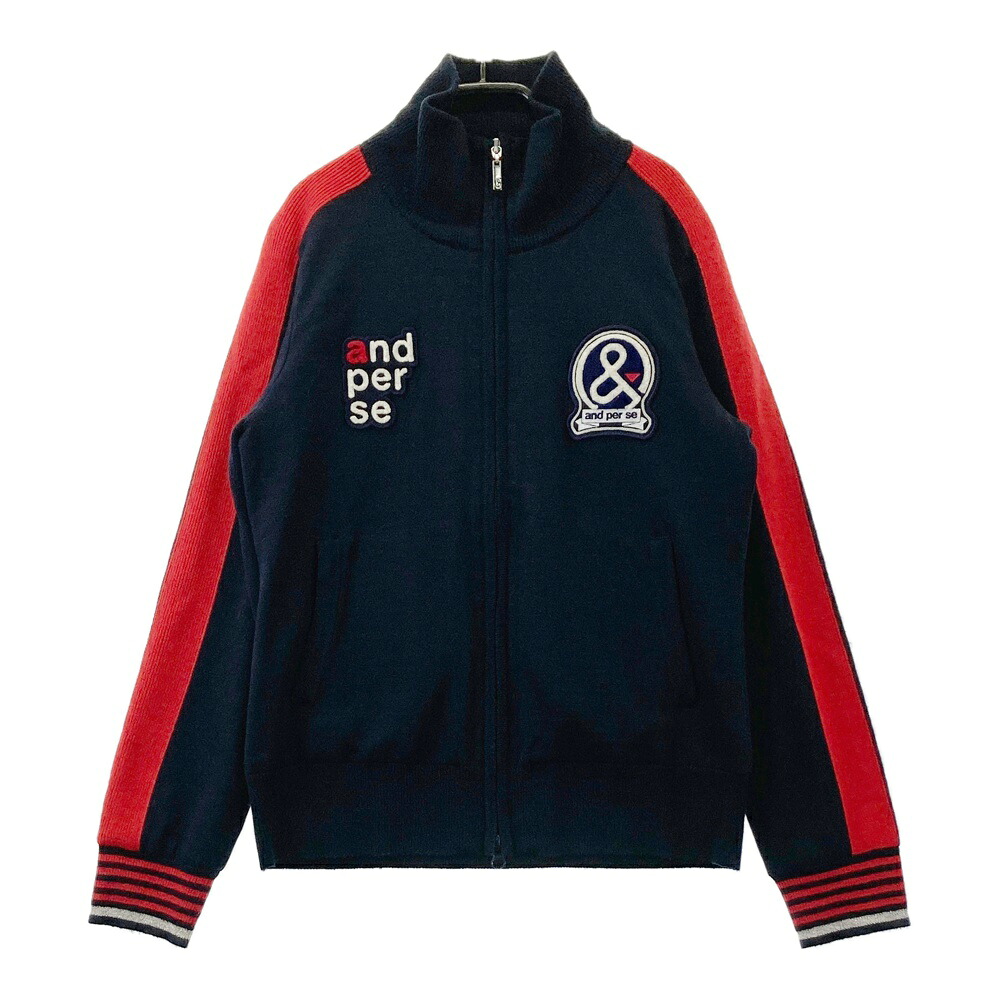 AND PER SE アンパスィ ウール混 ニット ジップジャケット ネイビー系 M 【中古】ゴルフウェア レディース