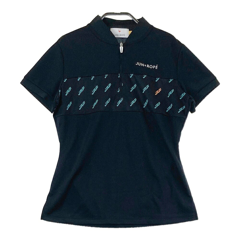 JUN&ROPE ジュン アンド ロペ ; ハーフジップ 半袖Tシャツ ロゴ柄 ブラック系 M 【中古】ゴルフウェア レディース