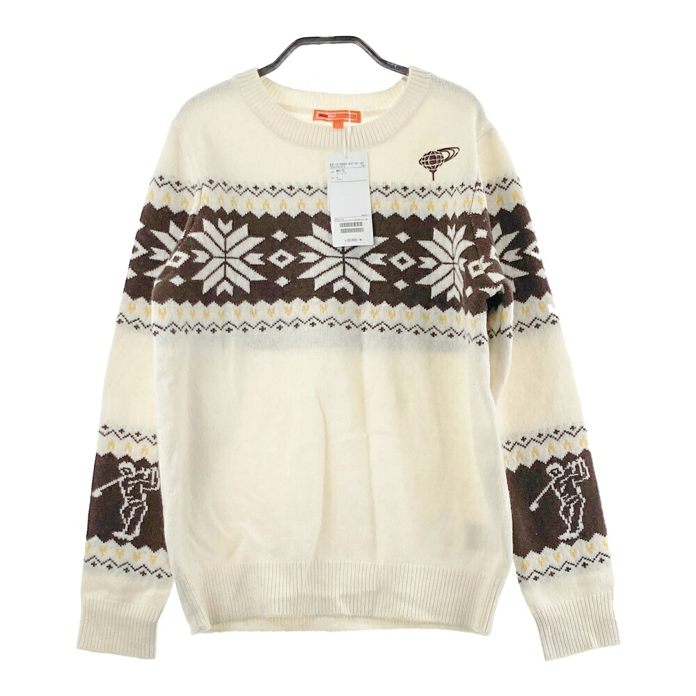 BEAMS GOLF ビームスゴルフ  編み物スウェーター ノース柄 白いこと系 L 【中古】ゴルフ御召しもの レディース