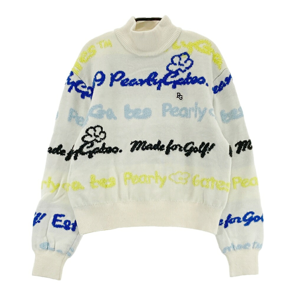 PEARLY GATES パーリーゲイツ ; 2025年模範例 モックネック 編み物スウェーター 総柄 白いこと系 0 【中古】ゴルフ御召しもの レディース
