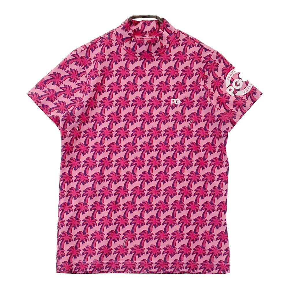 PEARLY GATES パーリーゲイツ ハイネック 半袖Tシャツ ヤシの木柄 ピンク系 2 【中古】ゴルフウェア レディース