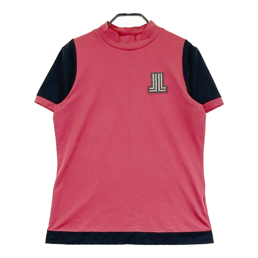LANVIN SPORT ランバン スポール ハイネック 半袖Tシャツ ロゴワッペン レッド系 40 【中古】ゴルフウェア レディース