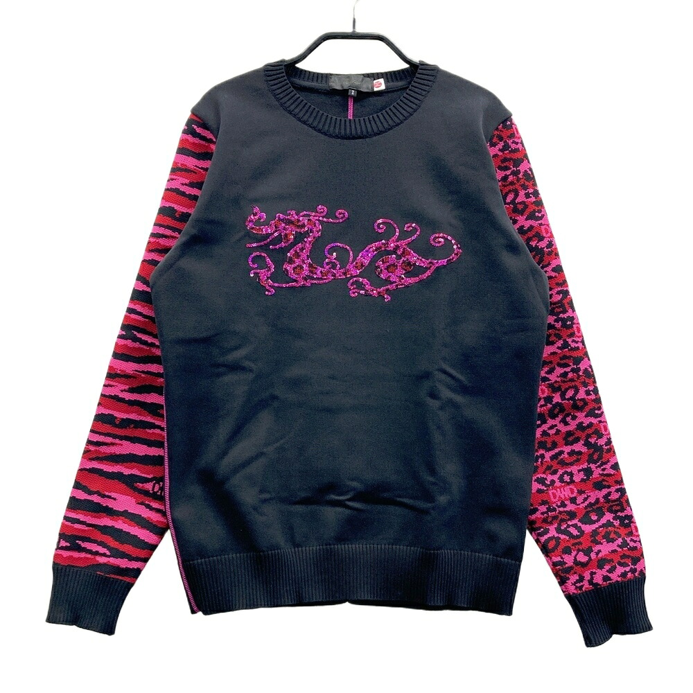 DANCE WITH DRAGON ダンスウィズドラゴン  編み物スウェーター 毛の荒物総柄 黒いこと系 2 【中古】ゴルフお召しもの レディース