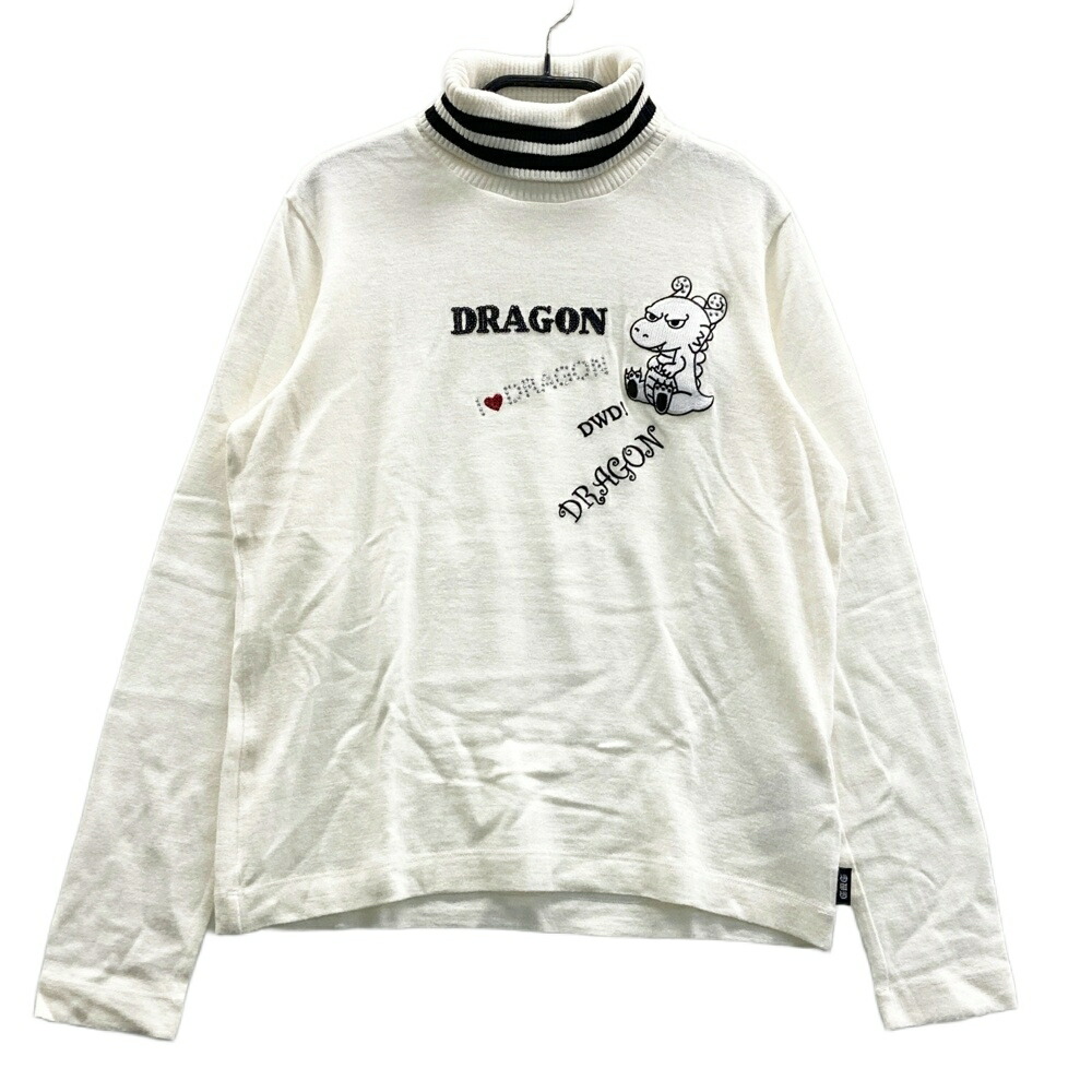DANCE WITH DRAGON ダンスウィズドラゴン  タートルネック 編み物プルオーバー チビドラ  白いこと系 2 【中古】ゴルフお召しもの レディース