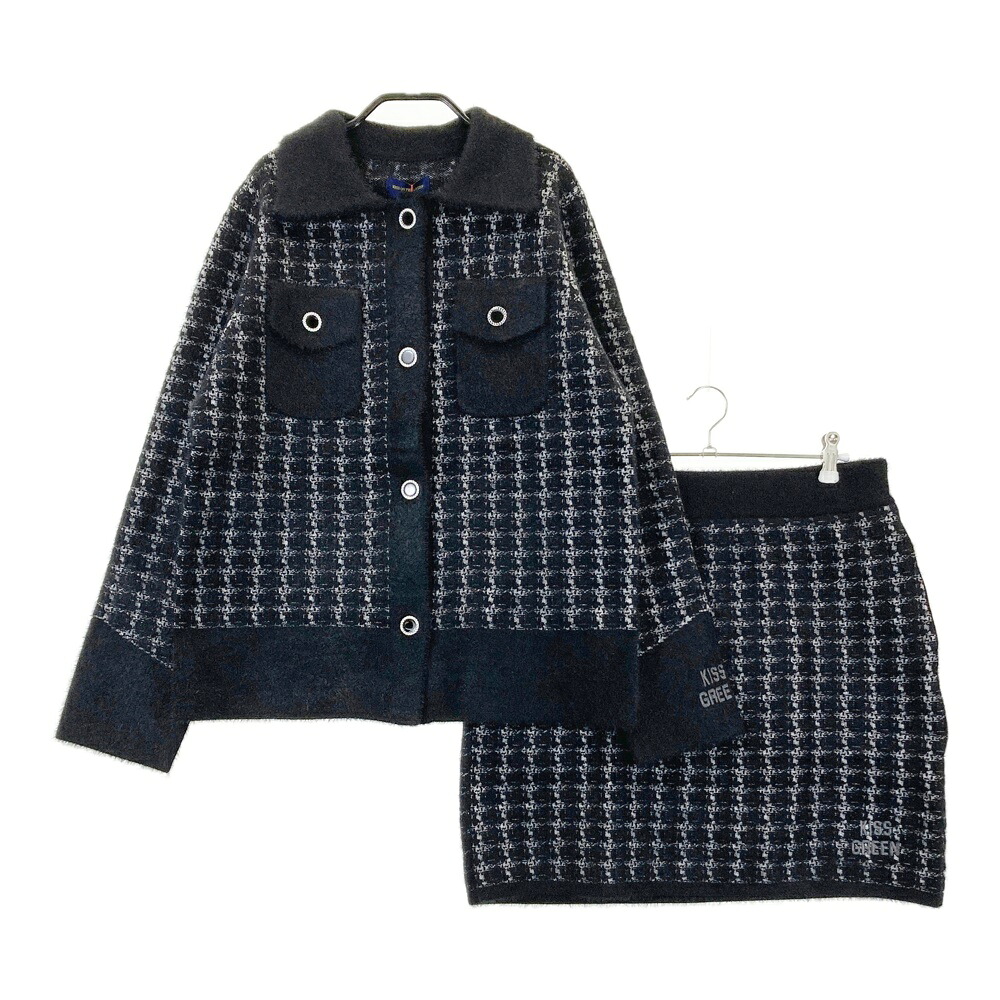 KISS ON THE GREEN キスオンザグリーン  セットアップ 上衣 スコート ツィード風 照合のしるし柄 黒いこと系 3 【中古】ゴルフお召しもの レディース ウェア-ゴルフ