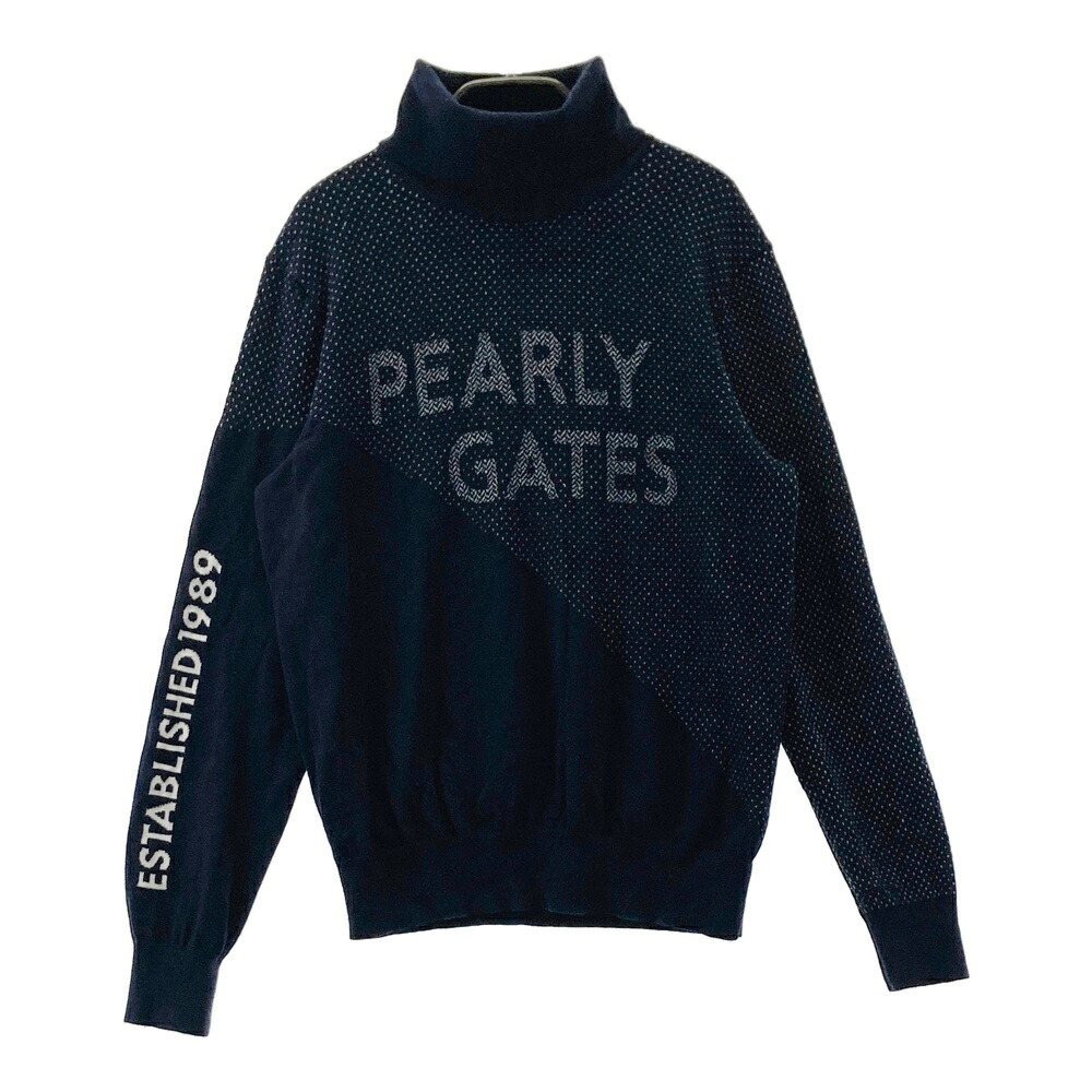PEARLY GATES パーリーゲイツ 2024年模範例 タートルネック 編み物スウェーター 点点柄 米国海軍系 0 【中古】ゴルフ御召しもの レディース