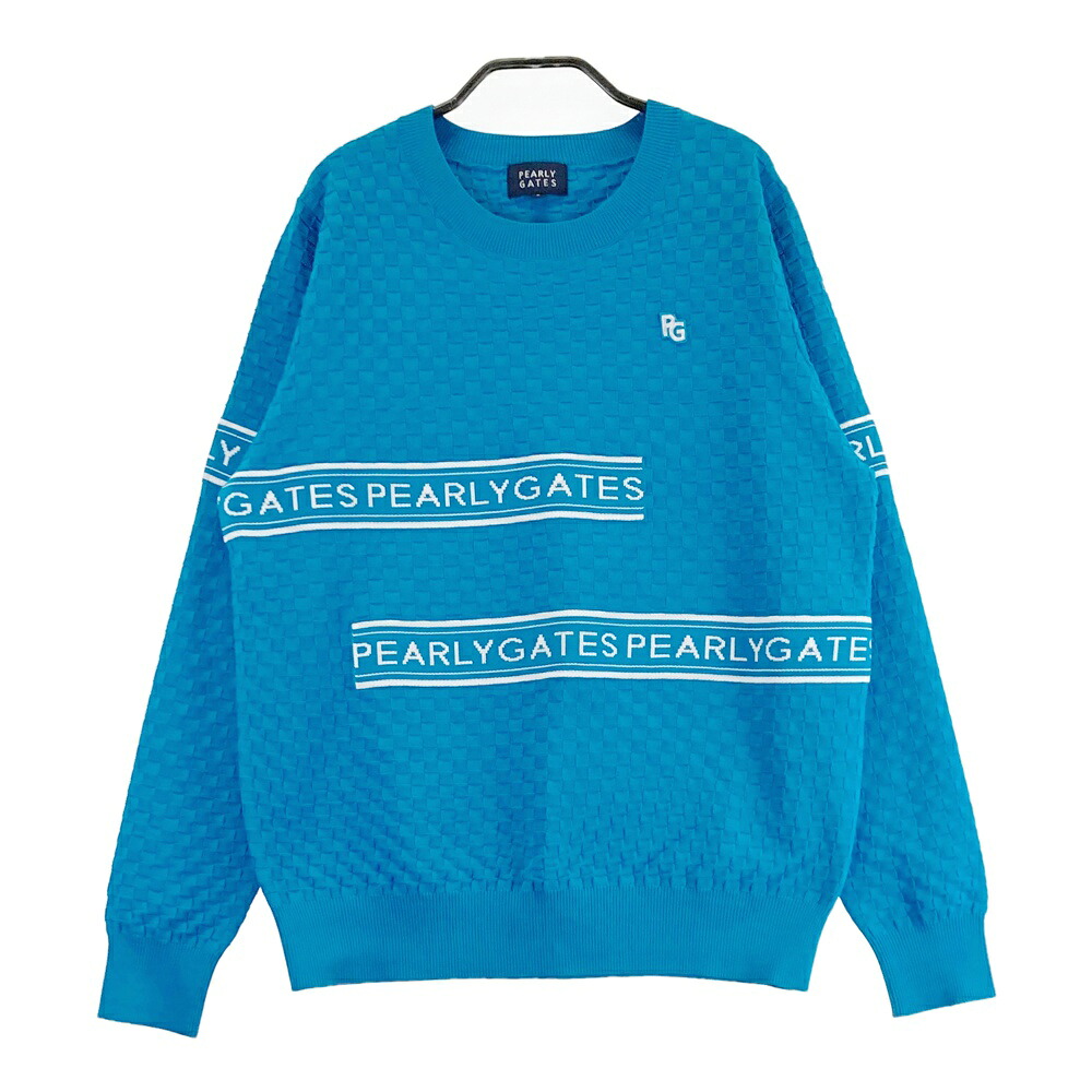 PEARLY GATES パーリーゲイツ 2024年模範例 編み物スウェーター 総柄 青み系 2 【中古】ゴルフ御召しもの レディース