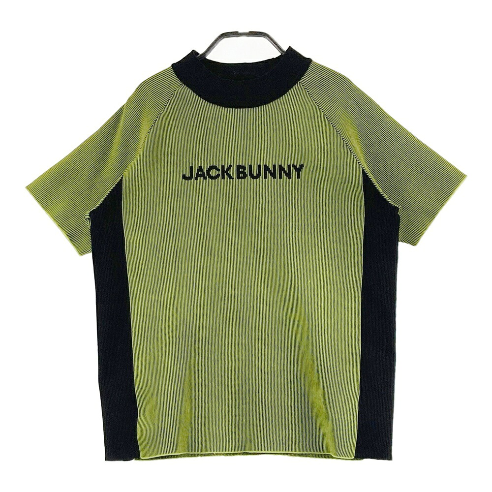 JACK BUNNY ジャックバニー  半袖編み物スウェーター 縞模様柄 緑であること系 1 【中古】ゴルフお召しもの レディース