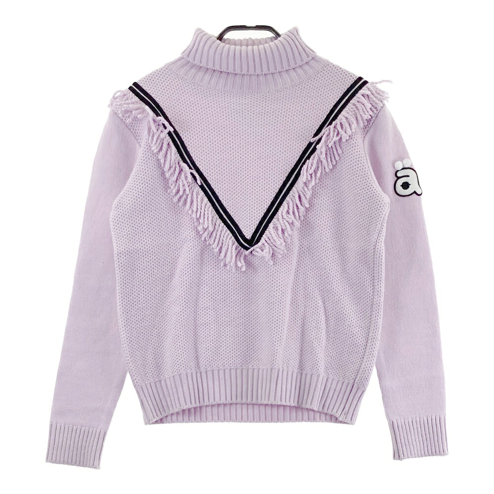 ARCHIVIO アルチビオ  タートルネック 編み物スウェーター フリンジ  サクラ色系 36 【中古】ゴルフお召しもの レディース
