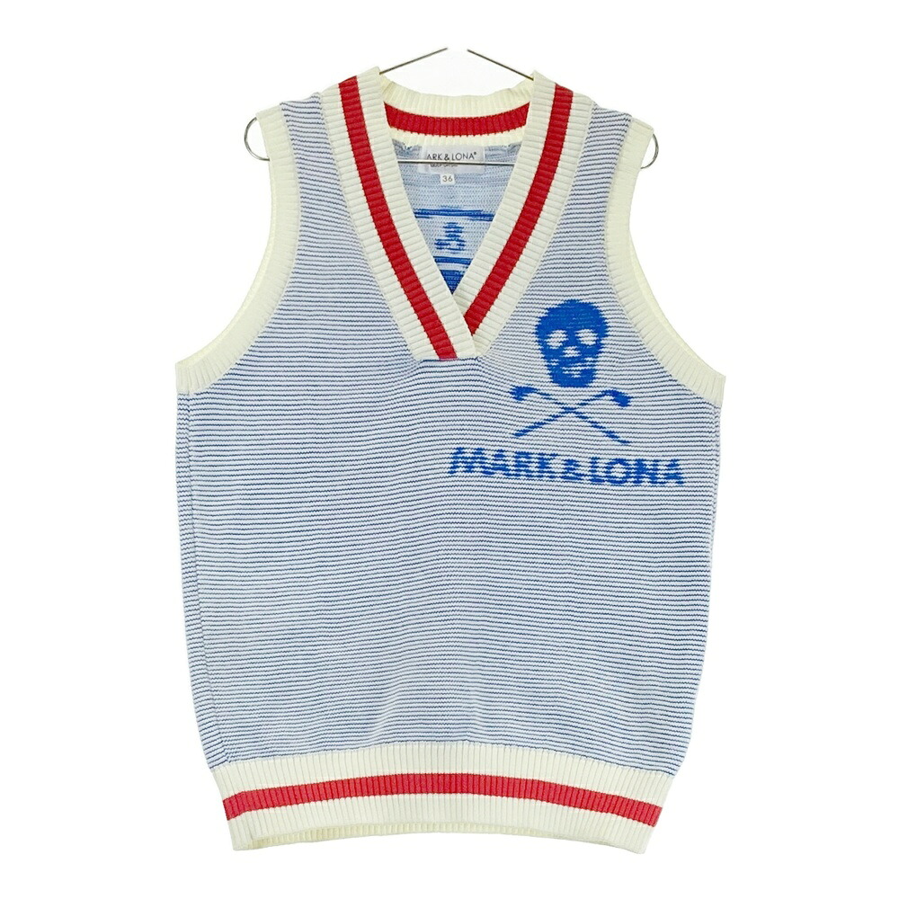 MARK\u0026LONA マークアンドロナ  編み物より良い 総柄 青碧系 36 【中古】ゴルフ御召しもの レディース