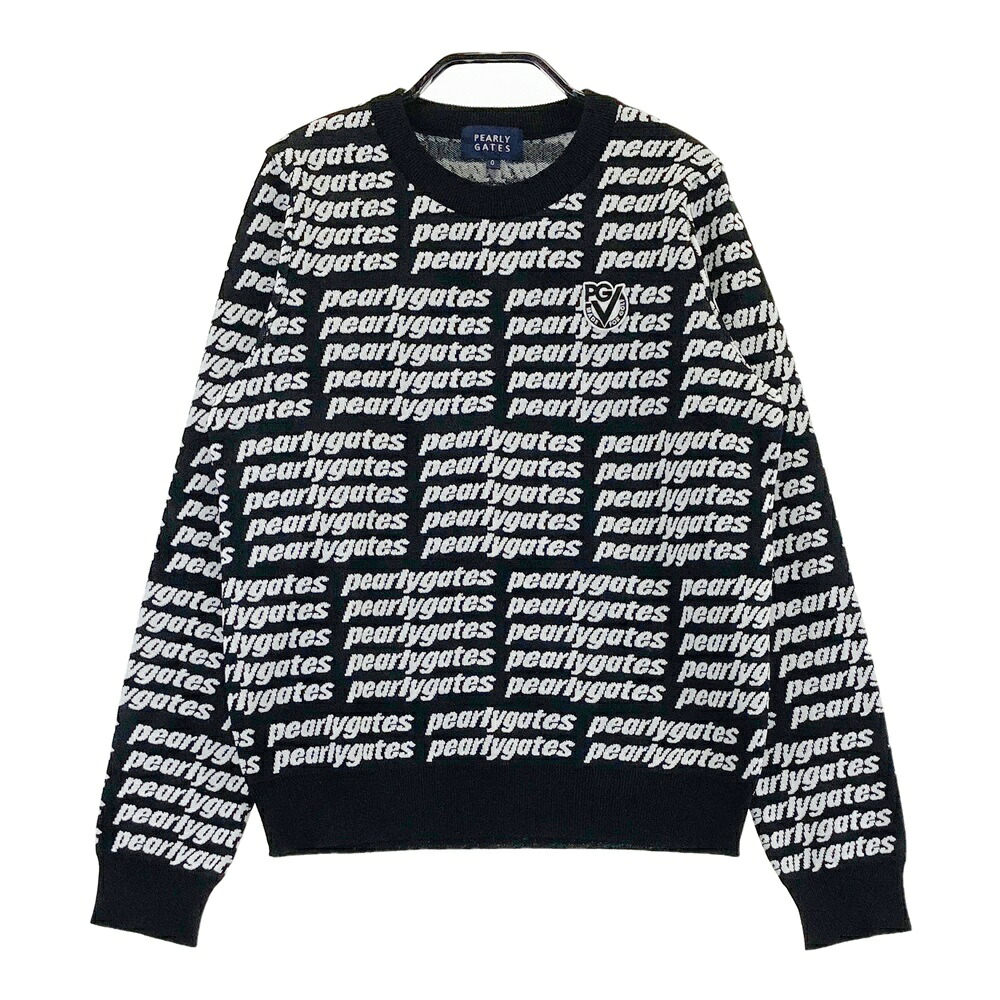 PEARLY GATES パーリーゲイツ  編み物ティーシャツ ロゴタイプ 総柄 黒いこと系 0 【中古】ゴルフ御召しもの レディース
