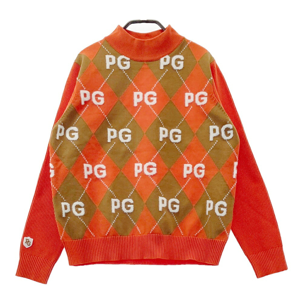 PEARLY GATES パーリーゲイツ  長袖スウェーター アーガイル柄 オレンジ色系 0 【中古】ゴルフ御召しもの レディース