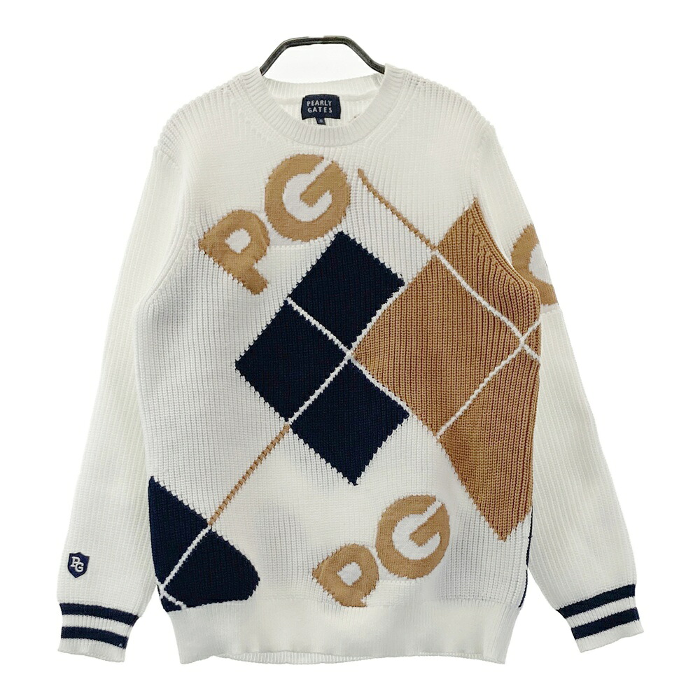 PEARLY GATES パーリーゲイツ 055-1270910 長袖スウェーター 総柄 白いこと系 0 【中古】ゴルフ御召しもの レディース