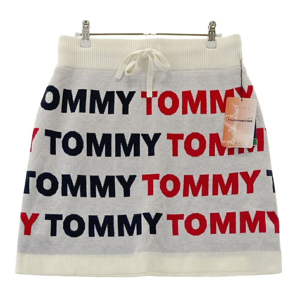 TOMMY HILFIGER GOLF トミー ヒルフィガーゴルフ  蓄熱 編み物スコート ロゴタイプ総柄 白いこと系 L 【中古】ゴルフ御召しもの レディース