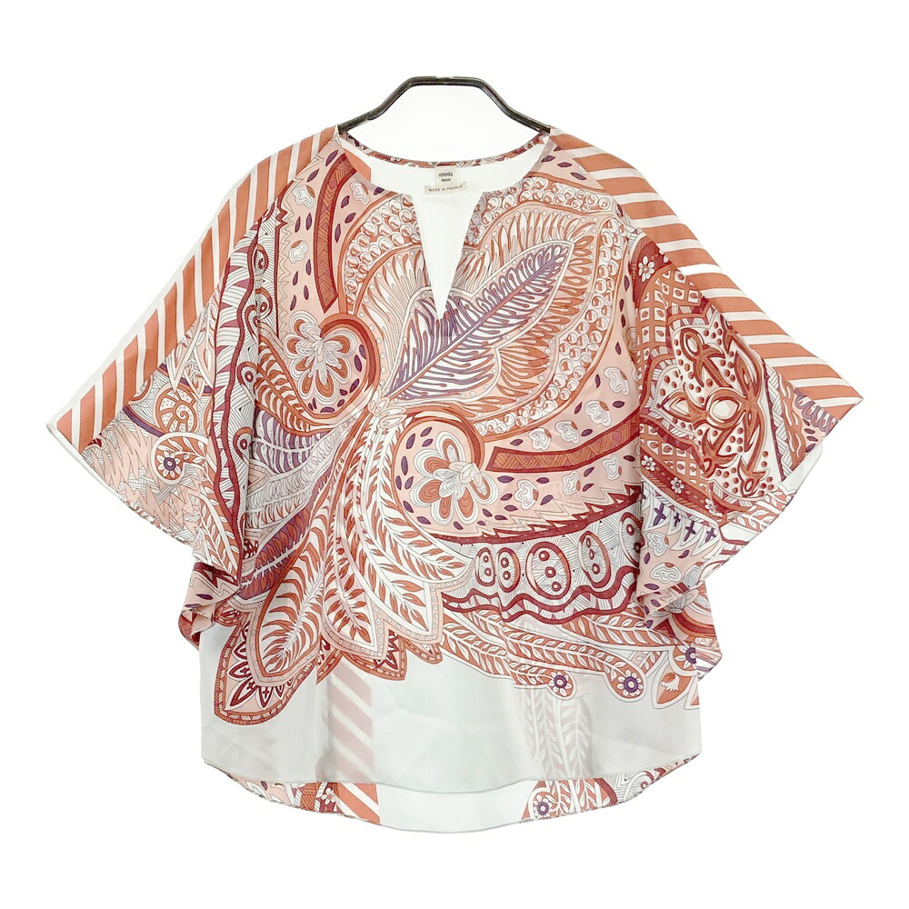 HERMES エルメス 76-7608 シルク ツイルレーヌ カットソー オレンジ系 34 【中古】レディース|中古ゴルフウェア通販STST