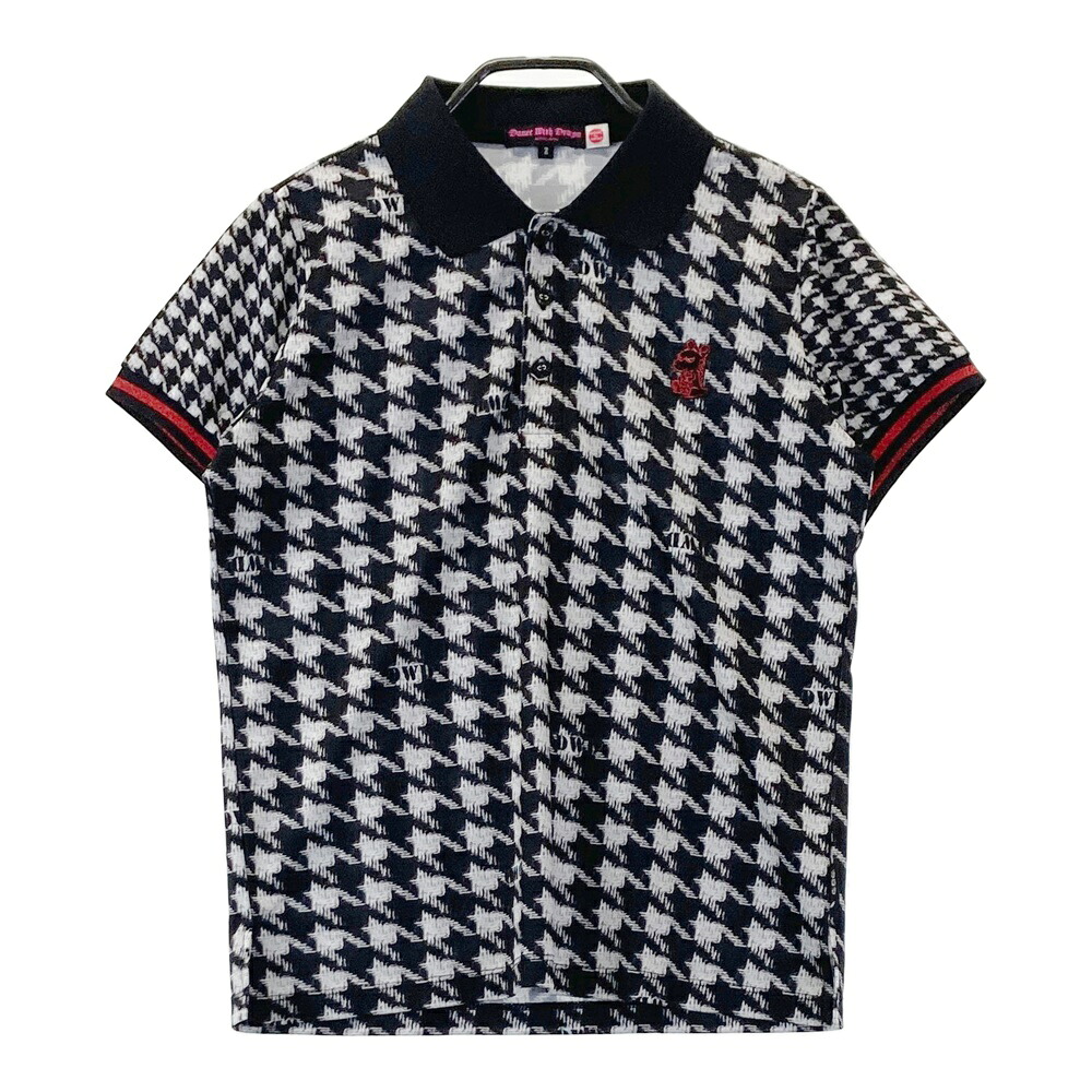 DANCE WITH DRAGON ダンスウィズドラゴン  半袖スポーツシャツ チビドラ 紋章 チドリ 総柄 黒いこと系 2 【中古】ゴルフお召しもの レディース