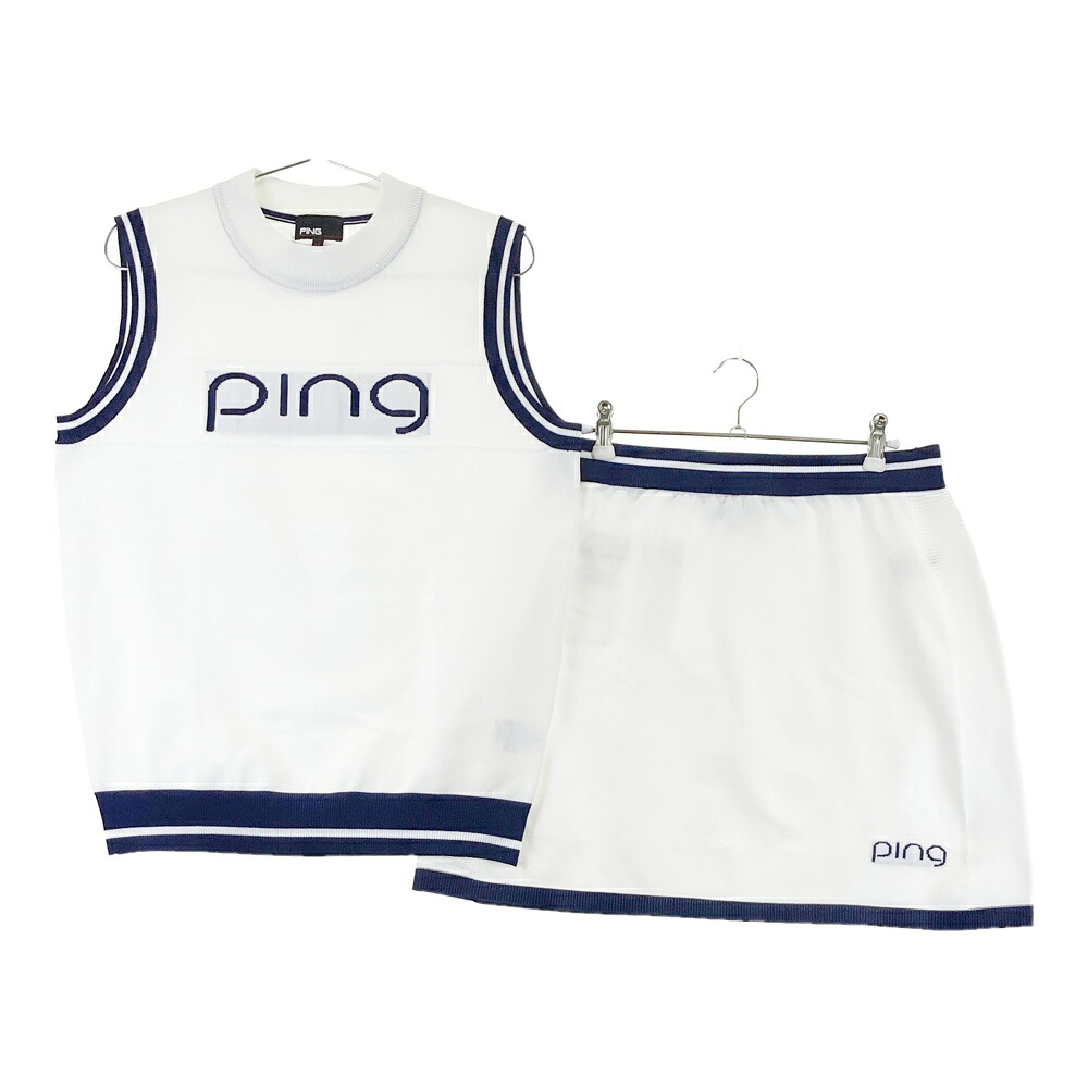 PING ピン  セットアップ 編み物より良い スコート  白いこと系 LL 【中古】ゴルフ御召しもの レディース