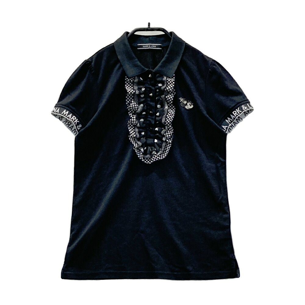 MARK\u0026LONA マークアンドロナ ×Disney 半袖スポーツシャツ ミニーマウス  黒いこと系 S 【中古】ゴルフお召しもの レディース